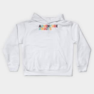 Adventure Awaits Retro Rainbow Typography Kids Hoodie